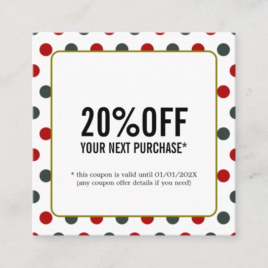 Cool Green Red Dotted Bold Beauty Salon Coupon (Voorkant)