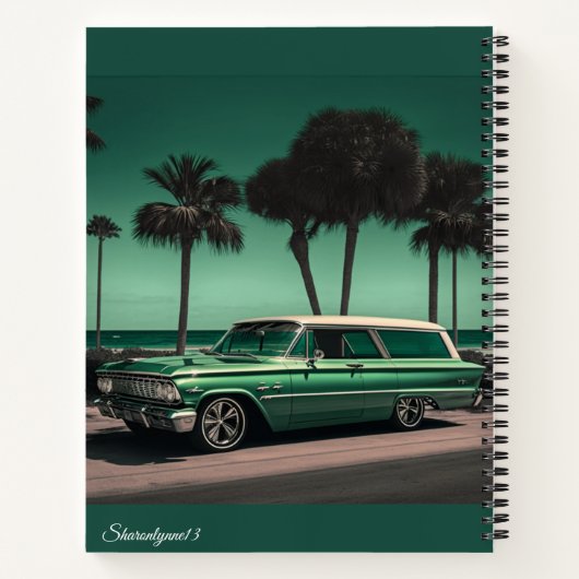 Cool Green & Silver Car op het strand Notitieboek (Achterkant)