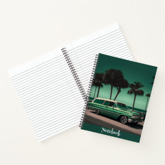 Cool Green & Silver Car op het strand Notitieboek