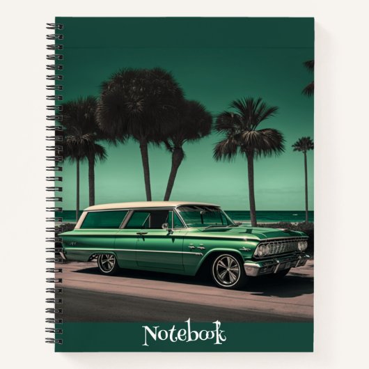 Cool Green & Silver Car op het strand Notitieboek (Voorkant)