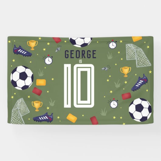 Cool Green Sports Soccer Boys Birthday Sign Spandoek (Horizontaal)