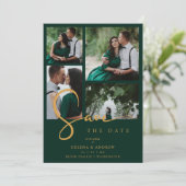 Cool Green Trendy 4 Multi Photos Collage QR Save The Date (Staand voorkant)