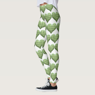 Cool Green White Hearts St.Patrick's Day Holiday Leggings