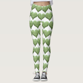 Cool Green White Hearts St.Patrick's Day Holiday Leggings