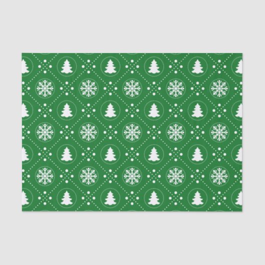 Cool Green White Snowflakes kerstboompatroon Tissuepapier (Voorkant)