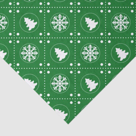 Cool Green White Snowflakes kerstboompatroon Tissuepapier (Detail)