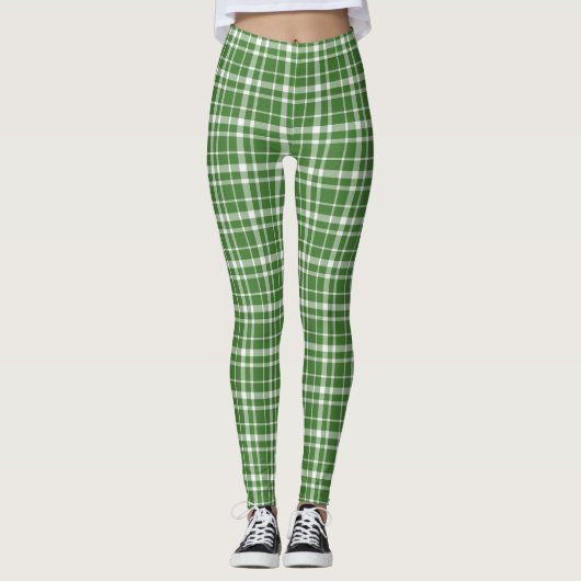 Cool Green White Tartan Scottish St.Patrick's Day Leggings (Voorkant)