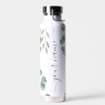 Cool Greenery Elegant Calligraphy Custom Name Waterfles<br><div class="desc">Cool Greenery sage green and white Elegant Calligraphy Custom Name Water Bottle</div>