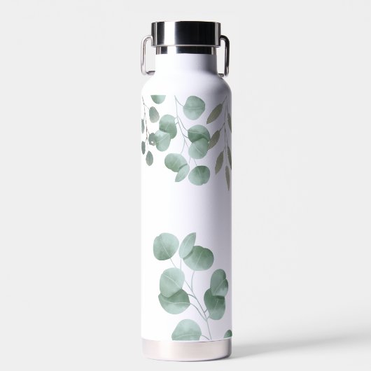 Cool Greenery Elegant Calligraphy Custom Name Waterfles (Voorkant)