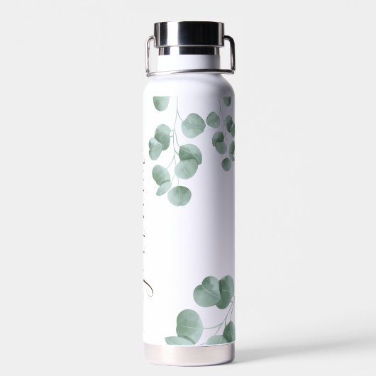 Cool Greenery Elegant Calligraphy Custom Name Waterfles (Achterkant)