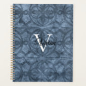 Cool Grey Batik Elegant Monogram Naam Planner (Voorkant)