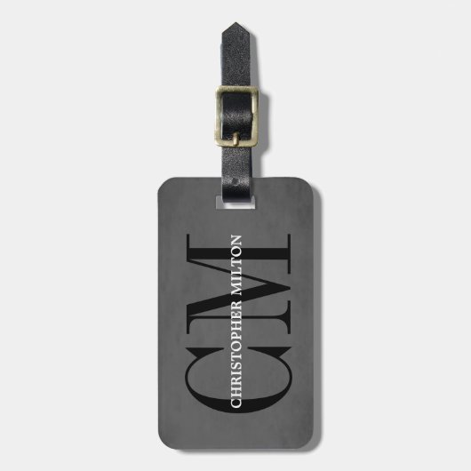 Cool Grey Black Bold Monogram Bagagelabel (Voorkant verticaal)