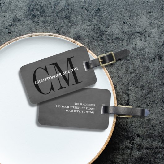 Cool Grey Black Bold Monogram Bagagelabel