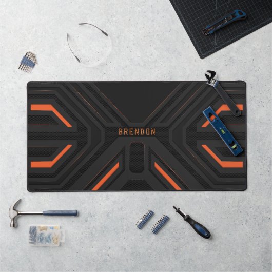 Cool Grey en Oranje geometrische gaming achtergron Bureaumat (Werkstation)