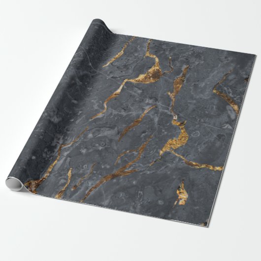 Cool Grey Gold Marble Texture Cadeaupapier (Uitgerold)