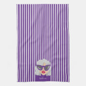 Cool Grey-Haire Woman Paars Custom Name Theedoek (Verticaal)