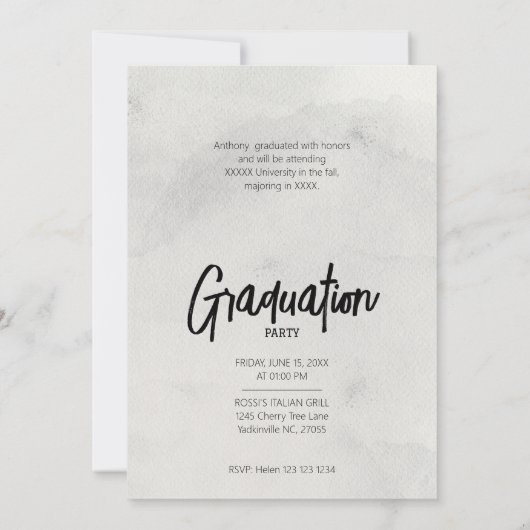 Cool Grey Modern Grunge Brushact Afstuderen Kaart (Achterkant)