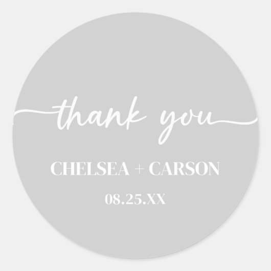 Cool Grey Script bruiloft dank u Stickers (Voorkant)