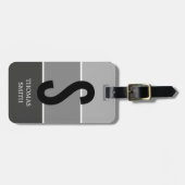 Cool Grey Stripes Black Bold Monogram Bagagelabel (Voorkant horizontaal)