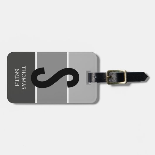 Cool Grey Stripes Black Bold Monogram Bagagelabel (Voorkant horizontaal)