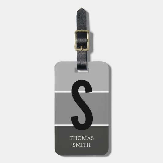 Cool Grey Stripes Black Bold Monogram Bagagelabel (Voorkant verticaal)