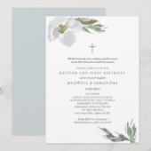 Cool Grey Waterverf Florals Twins Doop Kaart (Voorkant / Achterkant)