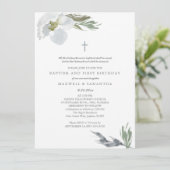Cool Grey Waterverf Florals Twins Doop Kaart (Staand voorkant)
