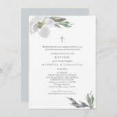 Cool Grey Waterverf Florals Twins Doop Kaart (Voorkant / Achterkant)