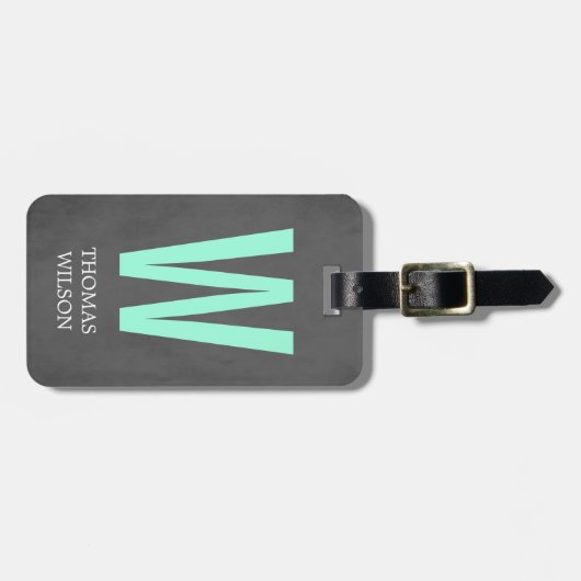 Cool Grey Zwart Groen Vet Monogram Bagagelabel (Voorkant horizontaal)