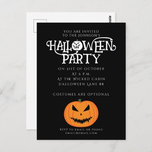 Cool griezelige Jack O'Lantern Halloween uitnodigi Briefkaart (Voorkant / Achterkant)