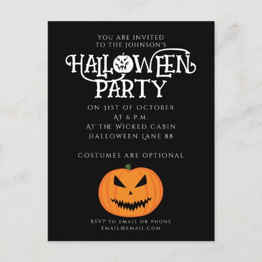 Cool griezelige Jack O'Lantern Halloween uitnodigi Briefkaart (Voorkant)