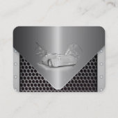 cool grijs metaal blik met tekening van een auto visitekaartje (Voorkant)