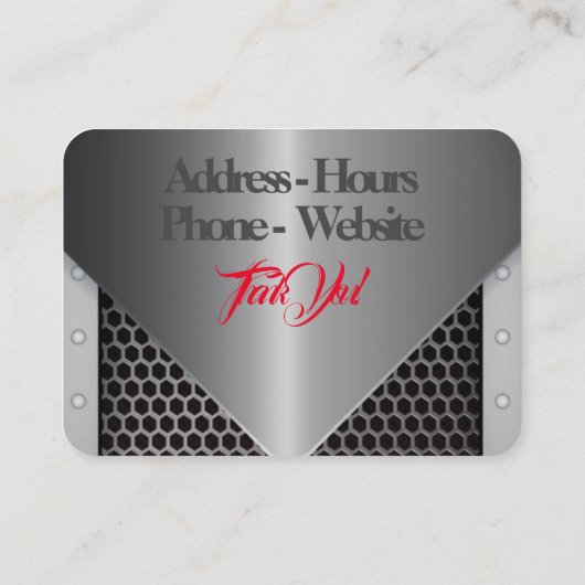 cool grijs metaal blik met tekening van een auto visitekaartje (Achterkant)