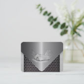 cool grijs metaal blik met tekening van een auto visitekaartje (Staand voorkant)