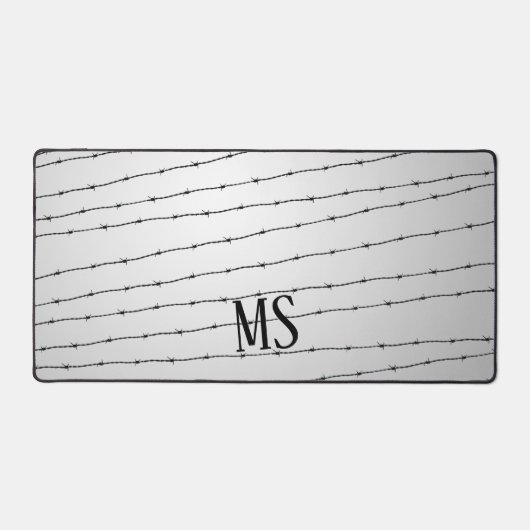 Cool grijs wit zwart gestreepte draadpatroon Monog Bureaumat (Voorkant)