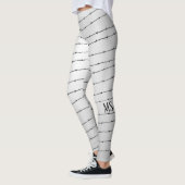 Cool grijs wit zwart gestreepte draadpatroon Monog Leggings (Links)