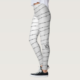 Cool grijs wit zwart gestreepte draadpatroon Monog Leggings