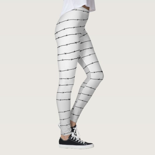 Cool grijs wit zwart gestreepte draadpatroon Monog Leggings (Rechts)