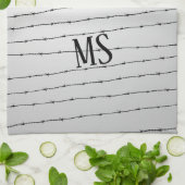 Cool grijs wit zwart gestreepte draadpatroon Monog Theedoek (Gevouwen)