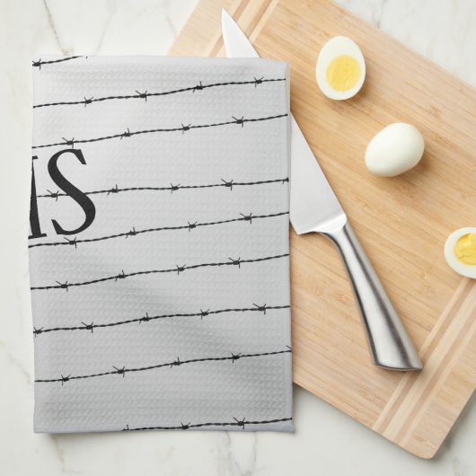 Cool grijs wit zwart gestreepte draadpatroon Monog Theedoek (Quarter Fold)