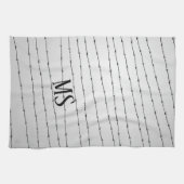 Cool grijs wit zwart gestreepte draadpatroon Monog Theedoek (Horizontaal)