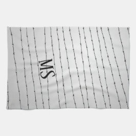 Cool grijs wit zwart gestreepte draadpatroon Monog Theedoek