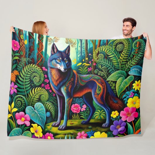 Cool Grijs Wolf Fee Dier Fleece Deken (In situ)