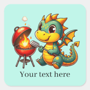 Cool grilling dragon tekst toevoegen Vierkante Sti Sticker