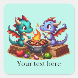 Cool grilling dragon tekst toevoegen Vierkante Sti Sticker