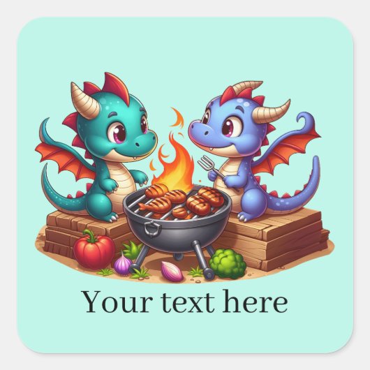 Cool grilling dragon tekst toevoegen Vierkante Sti Sticker (Voorkant)