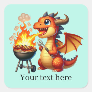 Cool grilling dragon tekst toevoegen vierkante sticker