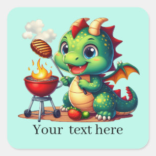 Cool grilling dragon tekst toevoegen vierkante sticker