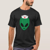 Cool Groen Alien Hoofd Met Verpleegster S Pet Grap T-shirt (Voorkant)