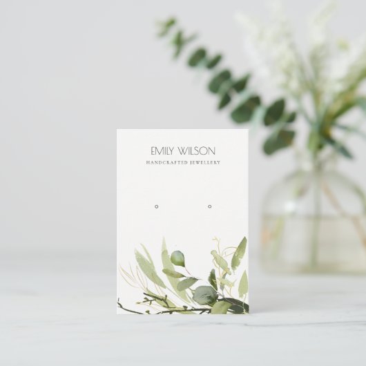 COOL GROEN GOLD FOLIAGE GROVE EARRING DISPLAY VISITEKAARTJE (Staand voorkant)